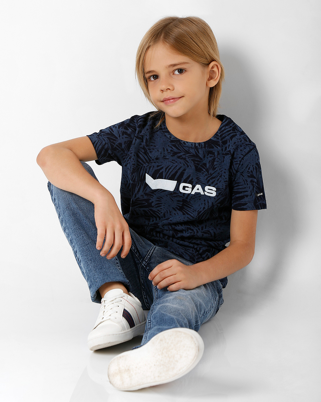 GAS KIDS Boys Printed Dark Blue T-Shirt